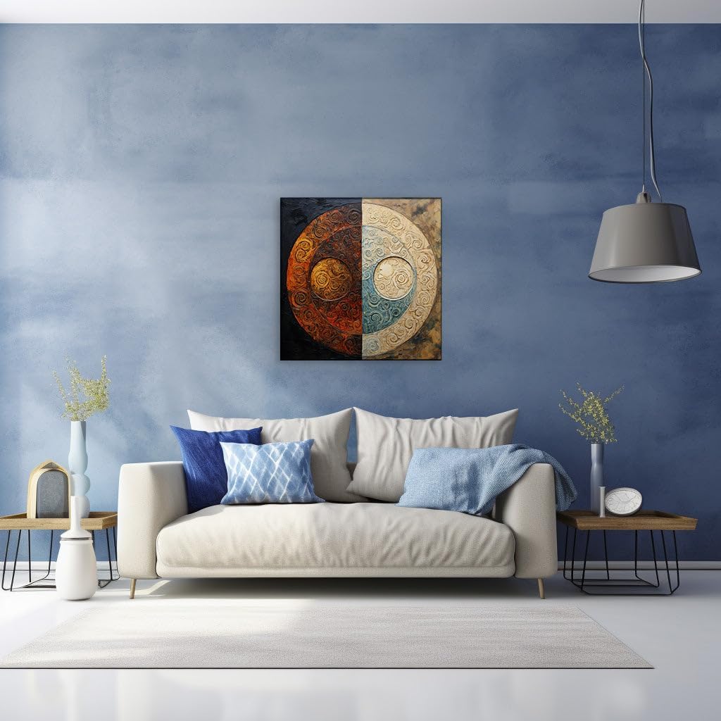 Canvas for Living room. Fire and Water Intertwined: The Dance of Opposites on Canvas, 27 x 18 inch Canvas Wall Art - Wall Art Digital Painting - Modern Home Decor