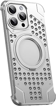 Metal Case for iPhone 16 Pro Max/16 Pro/16 Plus/16, Aluminum Alloy Heat Dissipation Case HollowMagnetic Ring Hard Shell,Silver,16 Pro Max