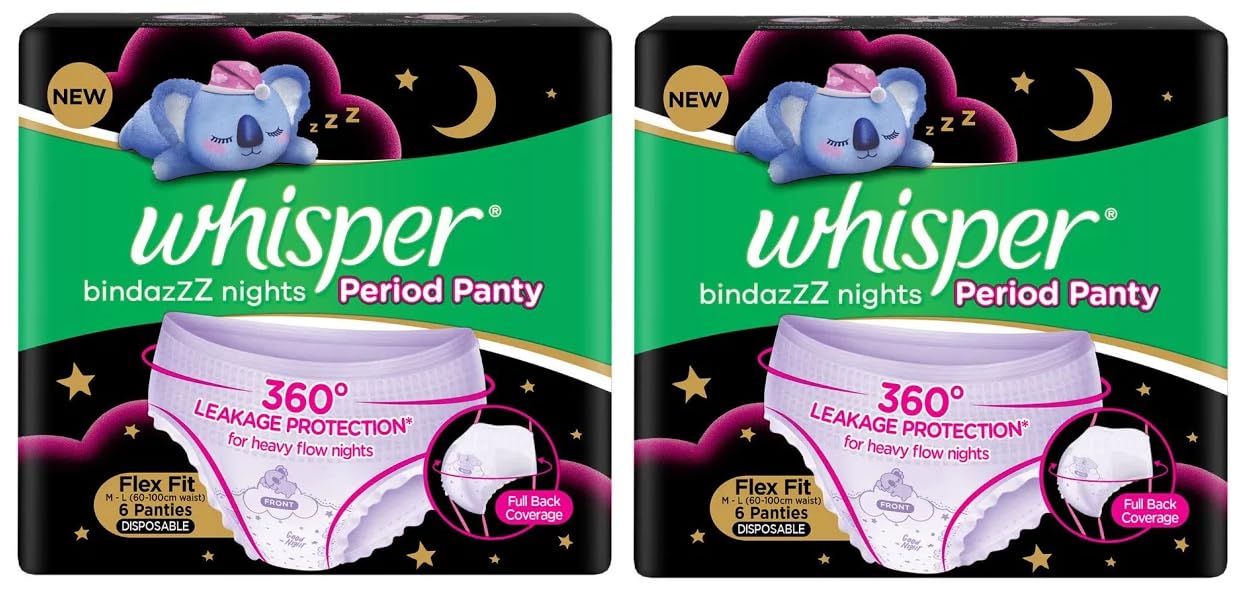 Whisper Bindazzz Nights Period Panty 6+6 units (pack of 2) Ultimate Protection & Comfort, Locks Odour & wetness, Cotton like soft top layer, Disposable Wrapper (B0D6LKH2P6) Amazon Price History, Amazon Price Tracker