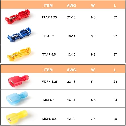 Miniatura 3 de Jinzaaly 120 unidades60 pares de conectores de cable de grifo en T  Amarillo 12-10AWG conectores de cable impermeables de 12-10 AWG, grifos en T