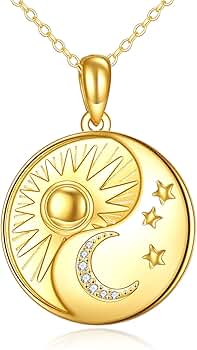 moon ページ KZX Gold Plated Moon and Sun Pendant Necklace 925 Sterling