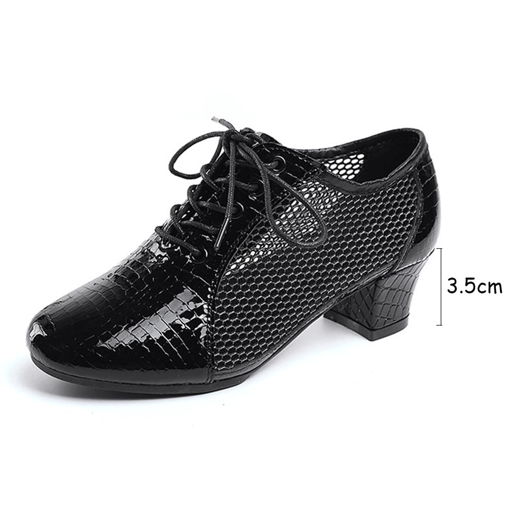 VEACAM Zapatos De Jazz De Cuero para Mujer Zapatillas De Baile Modernas con Cordones Suela De Goma Zapatos De Baile para Caminar