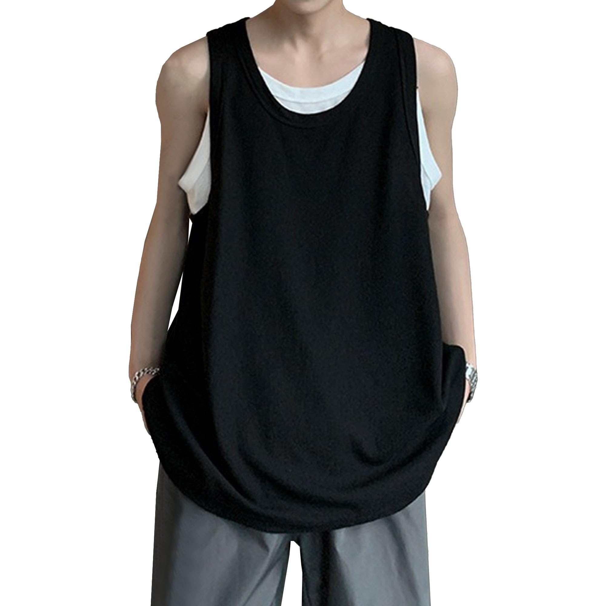 Falsches zweiteiliges Herren-Tanktop, trendig, schwer, abgeschnittene Hemden, Sommer, Streetwear, Tanktop für Herren
