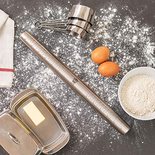 French Rolling Pin For Baking By Ultra Cuisine – Tapered Stainless Steel Design, Adjustable Weight, Professional Or Home Use With Pizza, Cookie, Pastry Dough, Fondant & Pie Crust –Dishwasher-Safe #TOP5