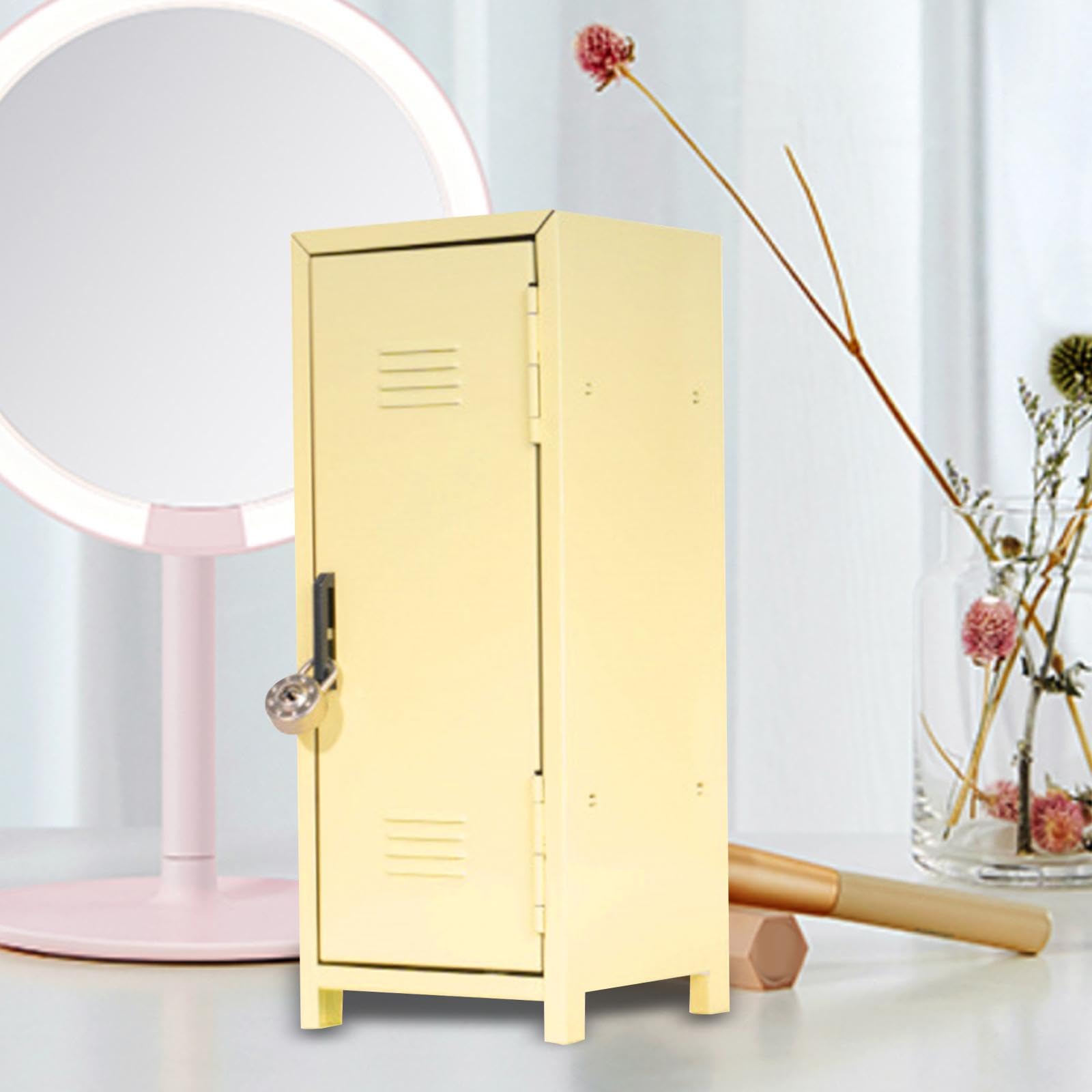 Mini Caja Fuerte para Niñas con Y Llave. Caja de Decorativa para Escritorio, Ideal para Guardar Juguetes, Tarjetas Y Cosméticos, Amarillo, Individual