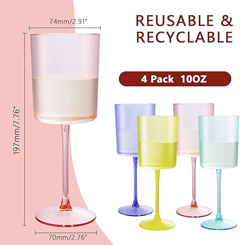 Miniatura 2 de Ciaell Paquete de 4 vasos de plástico para beber  Vasos de plástico de 10 onzas con tallo  Vasos desechables perfectos para fiestas, bodas, piscina,