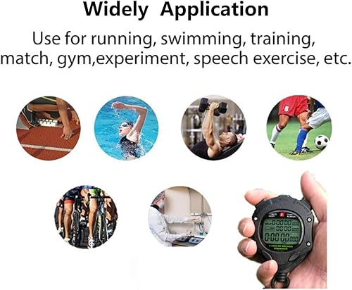 Miniatura 4 de Temporizador digital con cronómetro de luz trasera cronómetro 0001 segundos  Memoria de 100 vueltas gran reloj despertador para entrenadores
