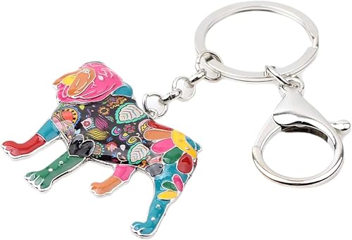 Miniatura 3 de WEVENI - Llavero de aleación esmaltada para perro Bulldog Inglés Bull Terrier accesorios de joyería para mujeres y niñas 42mm x 52mm