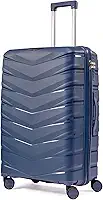 Mala De Viagem Média 23Kg Polipropileno Rodas Duplas 360 Fibra Rígida Tamanho M Leve Resistente Para Despachar (AZUL, MÉDIA)