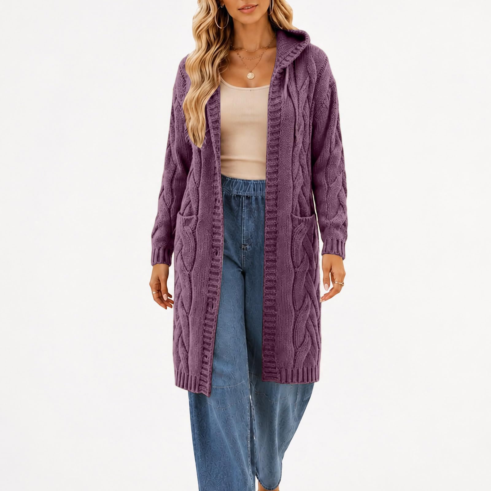 Sweat Femme à Capuche avec Zip Intégral, Modèle Uni, Manches Longues