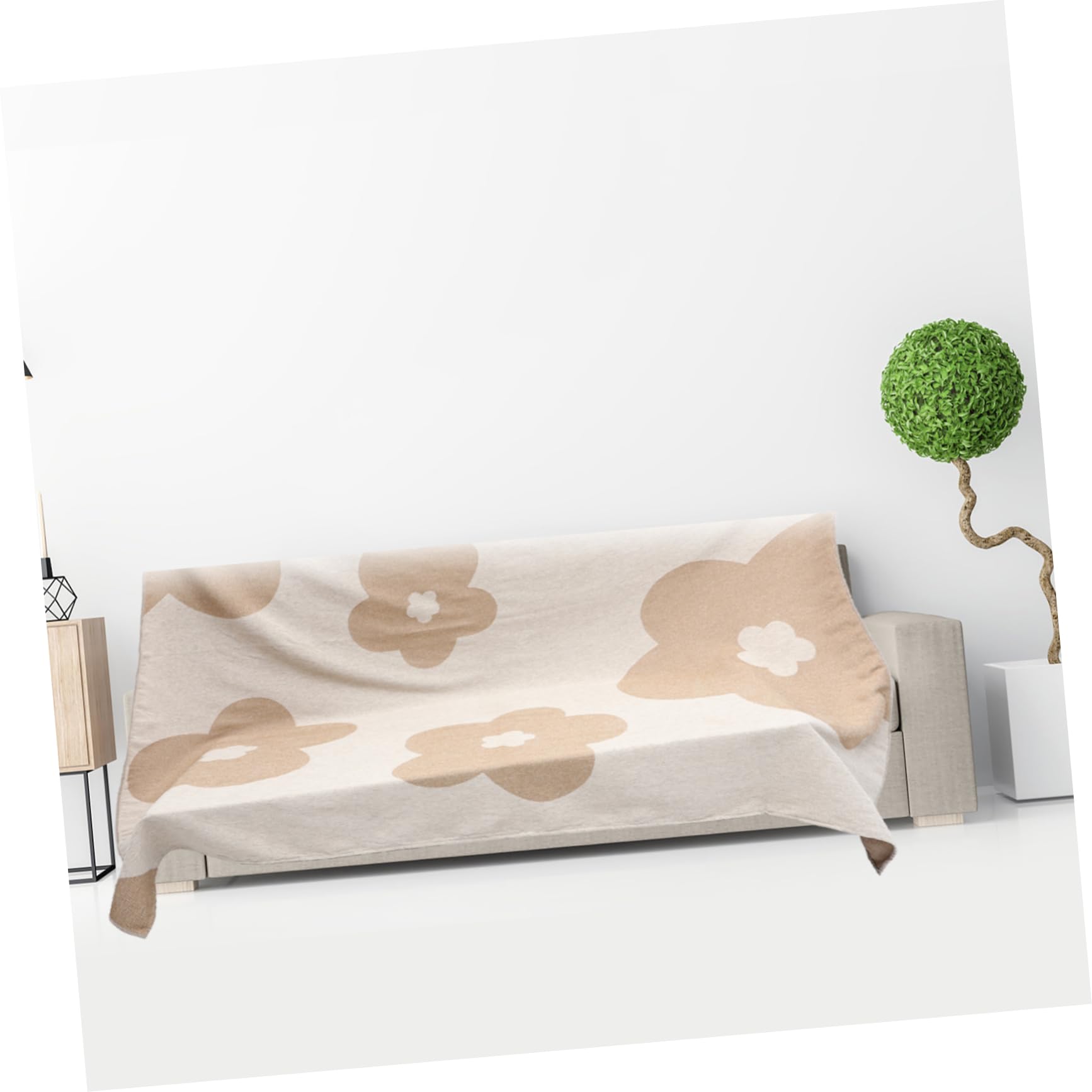 Cabilock Plaid pour Canapé 3 Places Beige en Fil Chenille, Léger