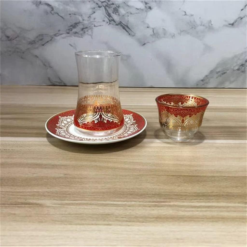Turkish Tea Set With Saucers Coffee Cup Romantic Exotic Glass Gold Drinking 3pcs(D)