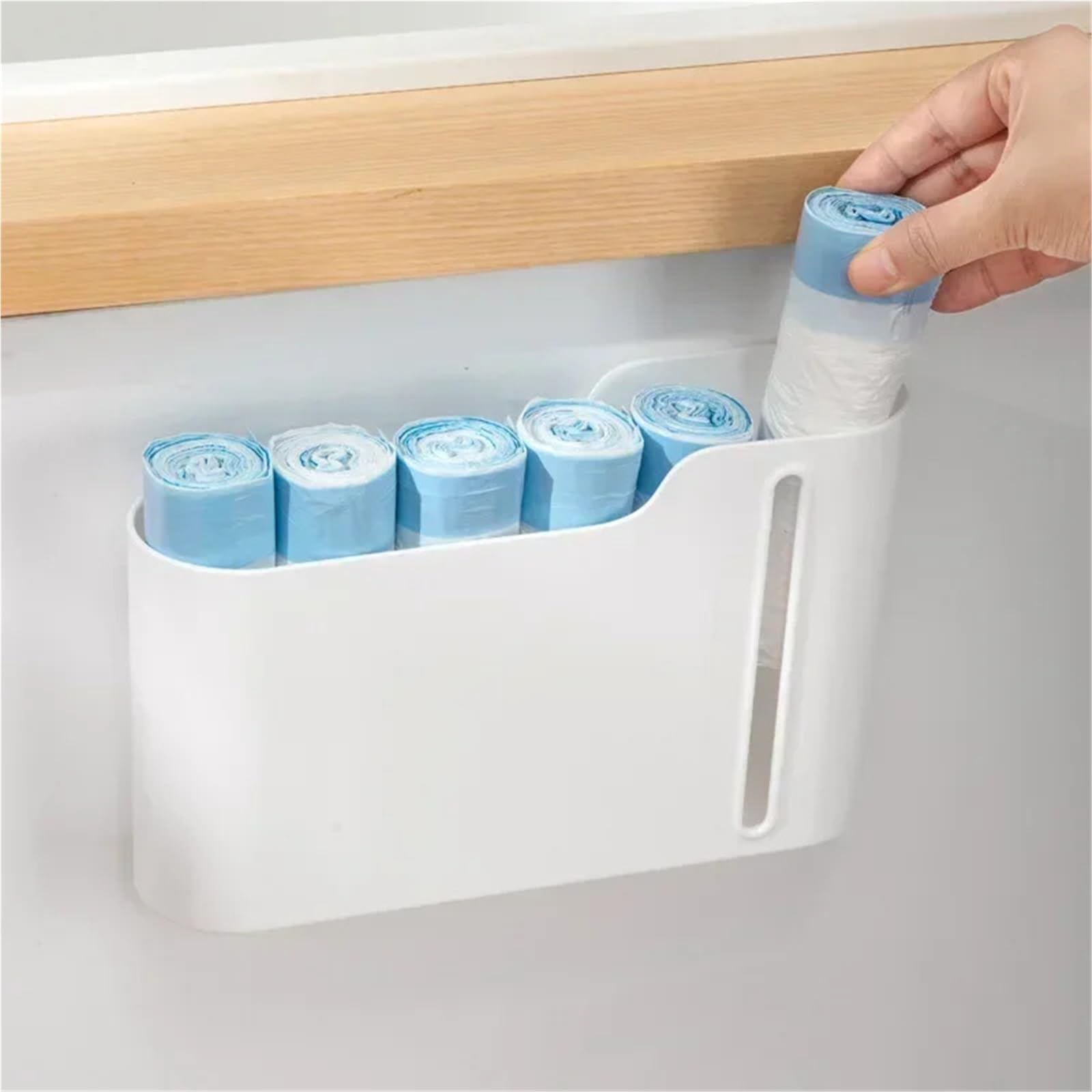 Caja de Almacenamiento Bolsas Basura, Caja montada en la Pared for Cocina, Puerta Armario Multifuncional, Organizador baño, 2 uds