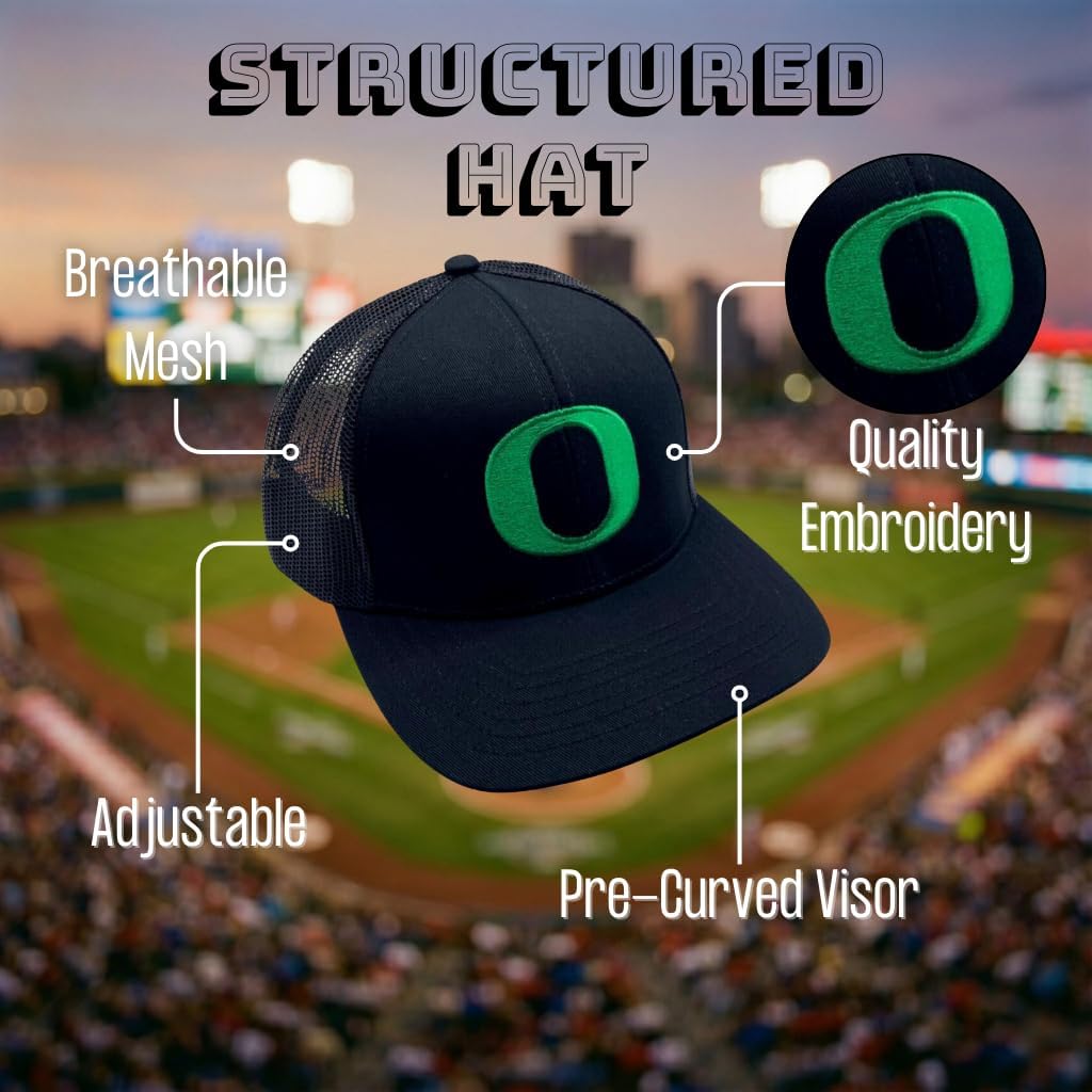 Oregon Classic Mesh Trucker MVP Baseball Hat Black/Green Adjustable Structured Primary Team Logo Snapback Embroidered Sports Ball Cap