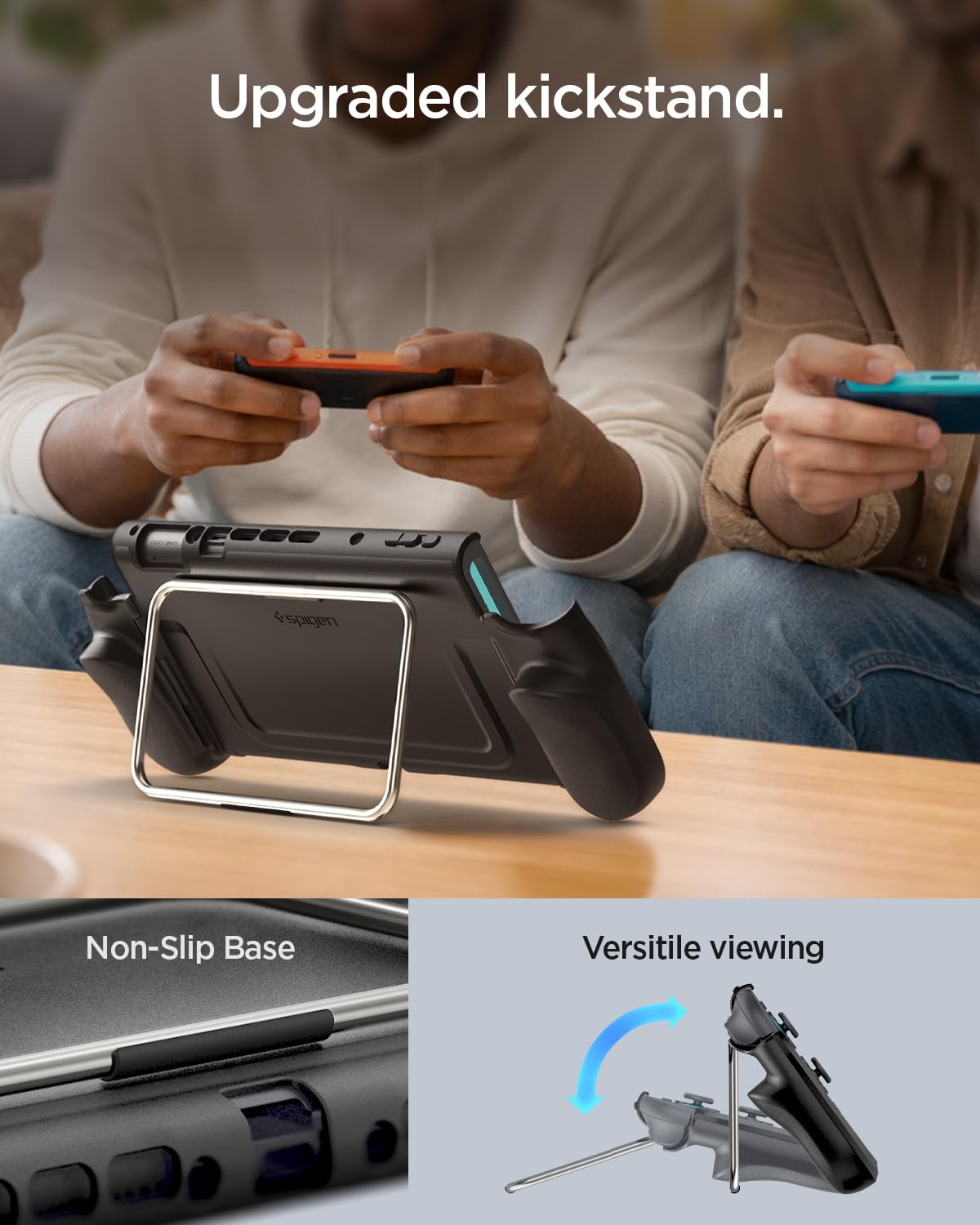 Spigen Dual Grip Pro Coque avec support à charnière intégré, Compatible avec Nintendo Switch 2 (2025) et station d’accueil – Noir
