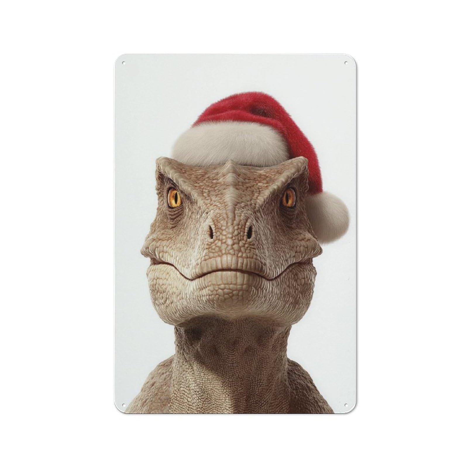 Junmoney Christmas Dinosaur With Santa Hat Tin Wall Plaque 30X20cm With For Home Office Or Studio, Gift Idea At Christmas For Creative Workspace Decorators