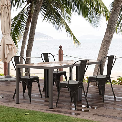 Jummico Metal Dining Chair Stackable Indoor-Outdoor Industrial Vintage Chairs Bistro Kitchen Cafe Side Chairs With Back Set Of 4 (Black) #TOP2