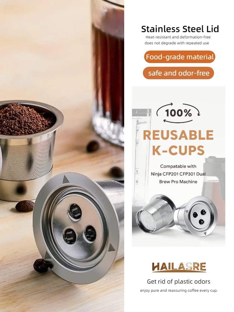 Paquete de 4 cápsulas de café reutilizables de acero inoxidable compatibles con cafetera Ninja CFP201 CFP301 Dual Brew Pro Machine filtro de café Ninja reutilizable