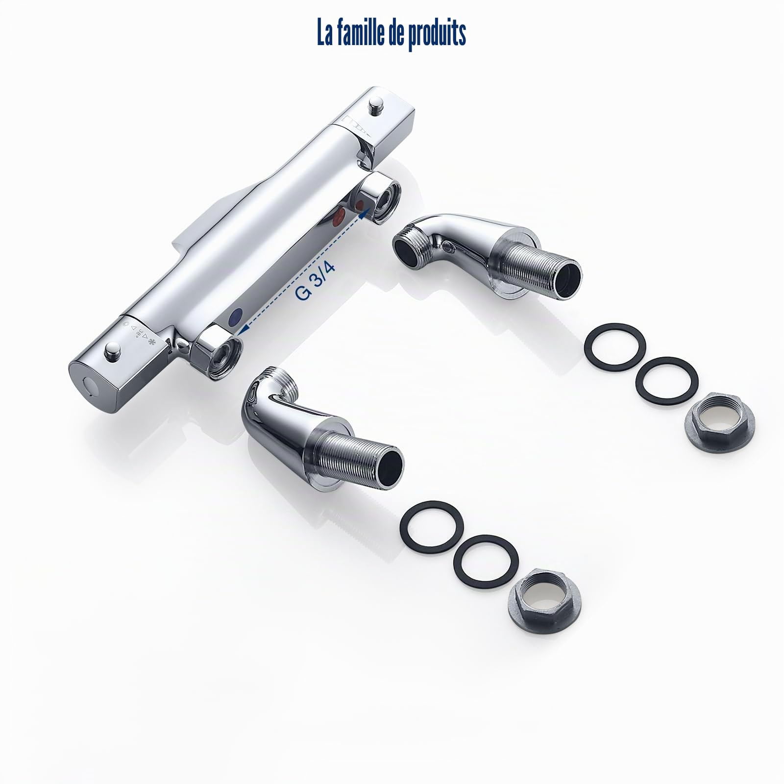 Mitigeur thermostatique pour baignoire/douche avec bec de remplissage cascade, sécurité à 38 ℃ anti-brûlure, robinet mitigeur thermostatique en laiton massif, chromé, 180 mm