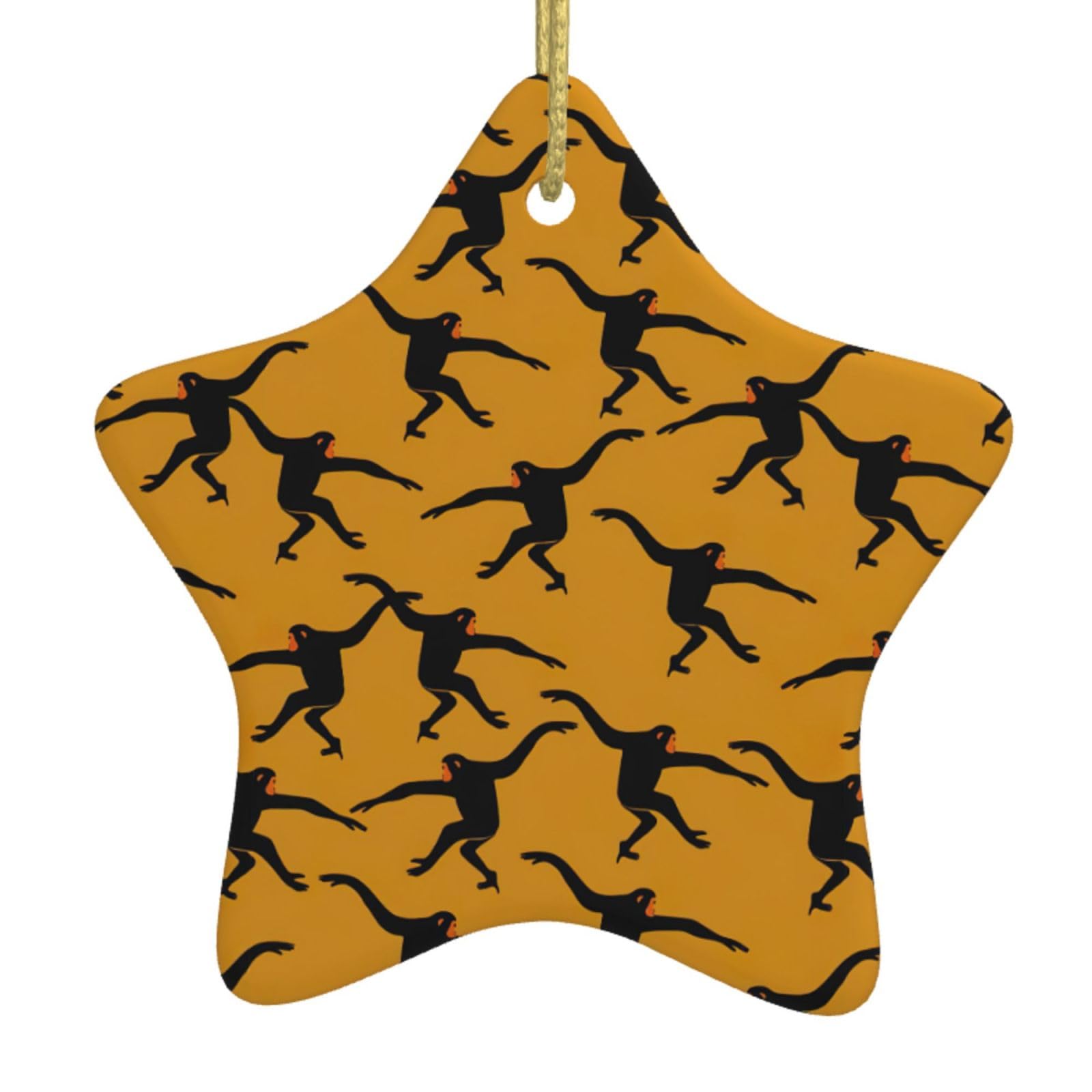Black Gibbon Monkey Print Christmas Ornament Star Shape Tree Hanging Keepsake Xmas Decoration Exchange Souvenir
