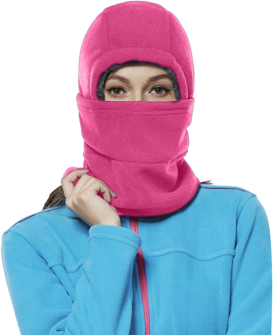 AchiouWinter Balaclava Fleece Hood Ski Mask for Women Kids, Thermal Face Cover Hat Cap Scarf for Cold Weather Rose
