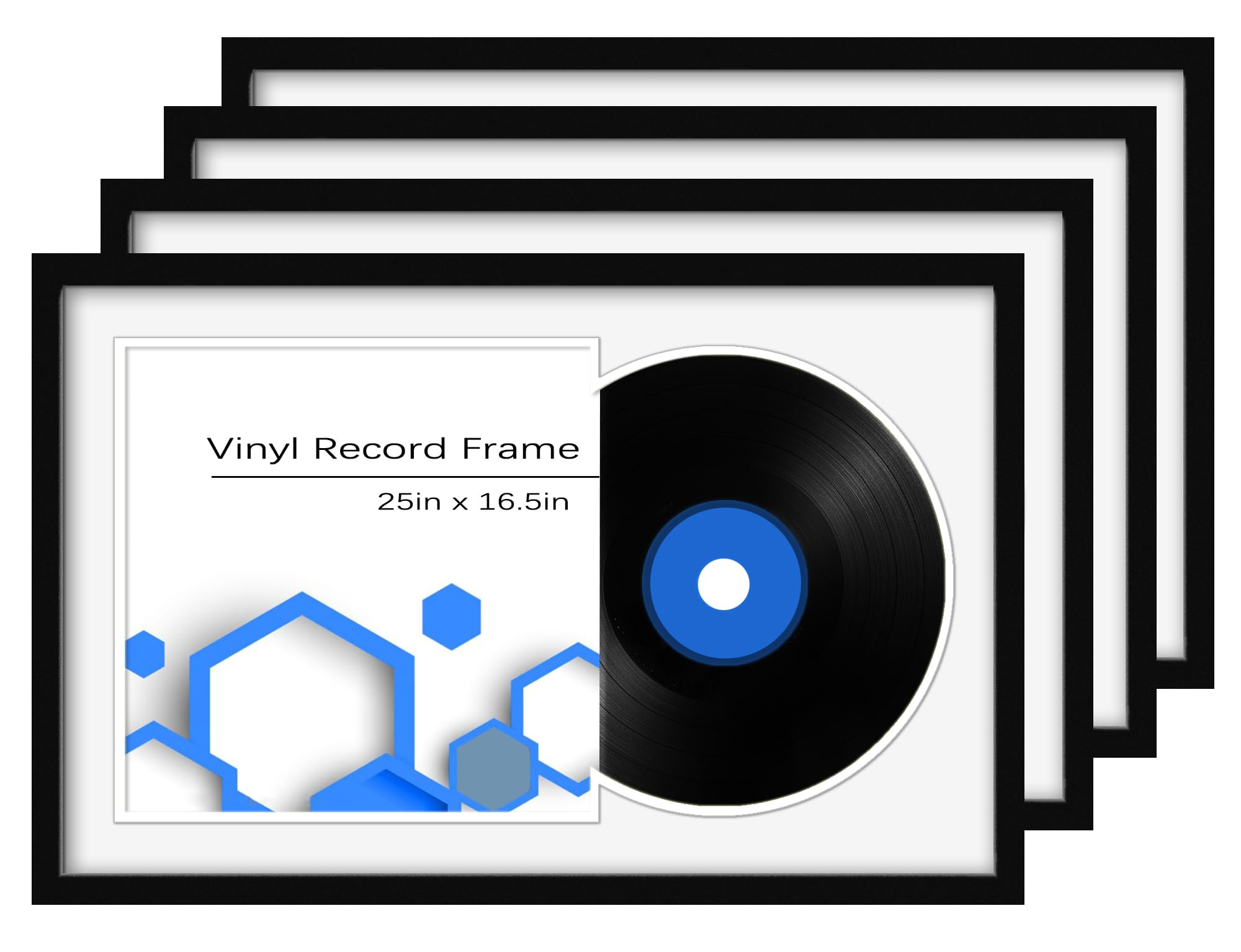 Expositor de discos de vinilo, marco de álbum con alfombrilla inferior blanca, paquete de 4