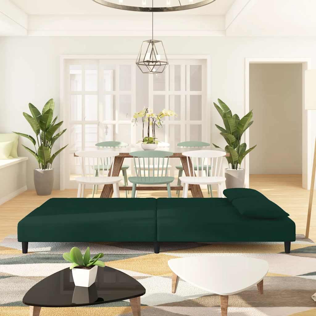 Sofá cama de 2 plazas con 2 cojines de terciopelo verde oscuro, sofá convertible en cama doble con marco de madera, versátil para sala de estar, cine en casa, oficina