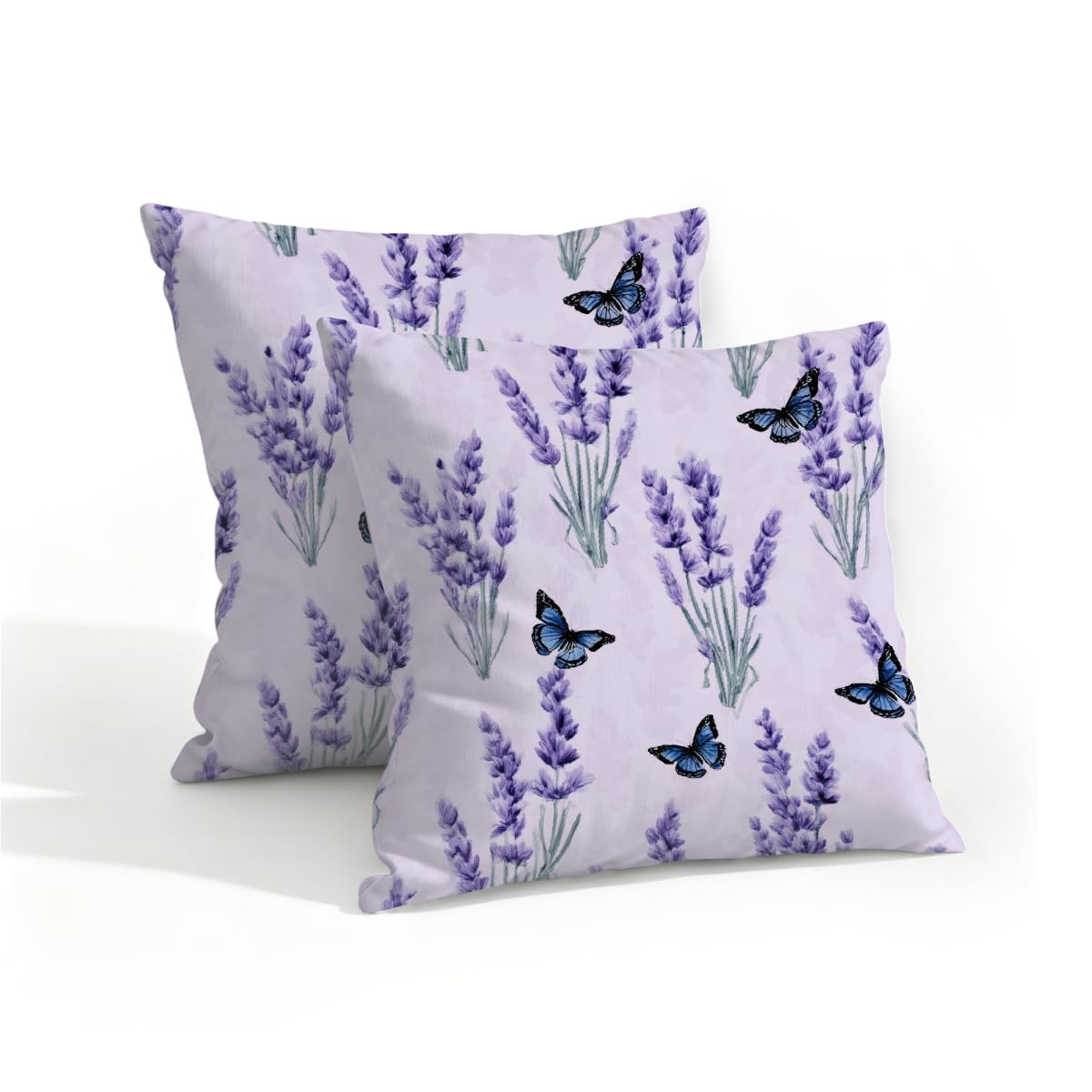 Outdoor Pillow Covers Waterproof Pillowcases 16x16in Set of 2 Lavender Floral Plant Butterfly Decorative Throw Cushion Case for Couch Sofa Garden Patio Furniture