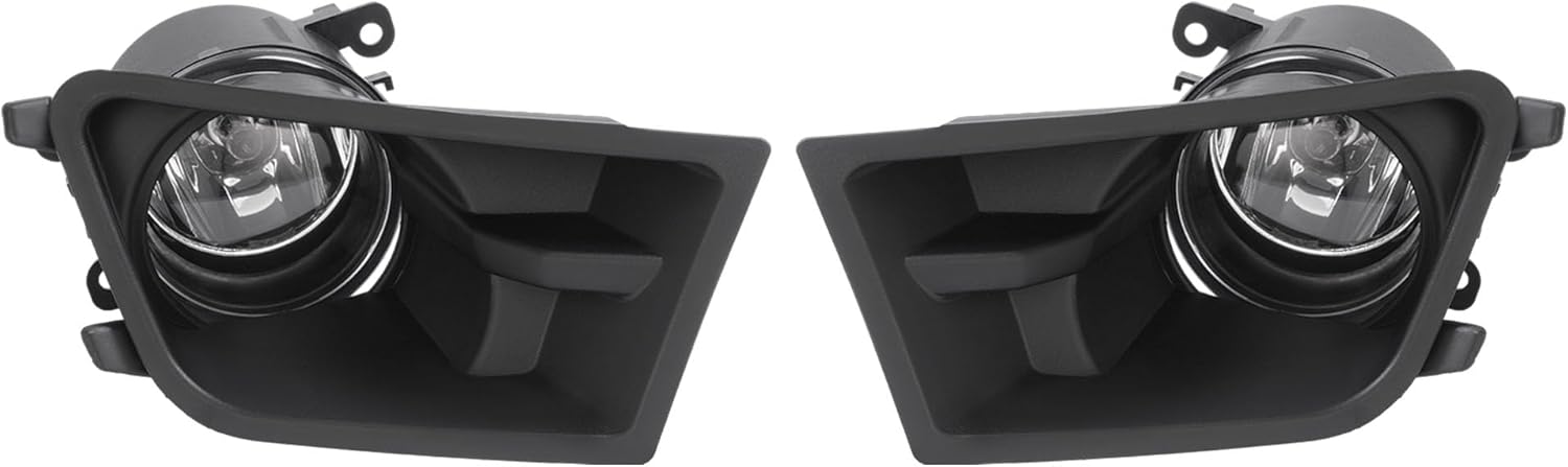 HECASA Pair Fog Light+Fog Light Bezel Compatible with 2010-2012 Ford Mustang Base V6 Replacement for FO1038138 FO1039138 FO2592217 4F9Z15200AA Bumper Driving Fog Lamps Black Cover Trim Clear Lens