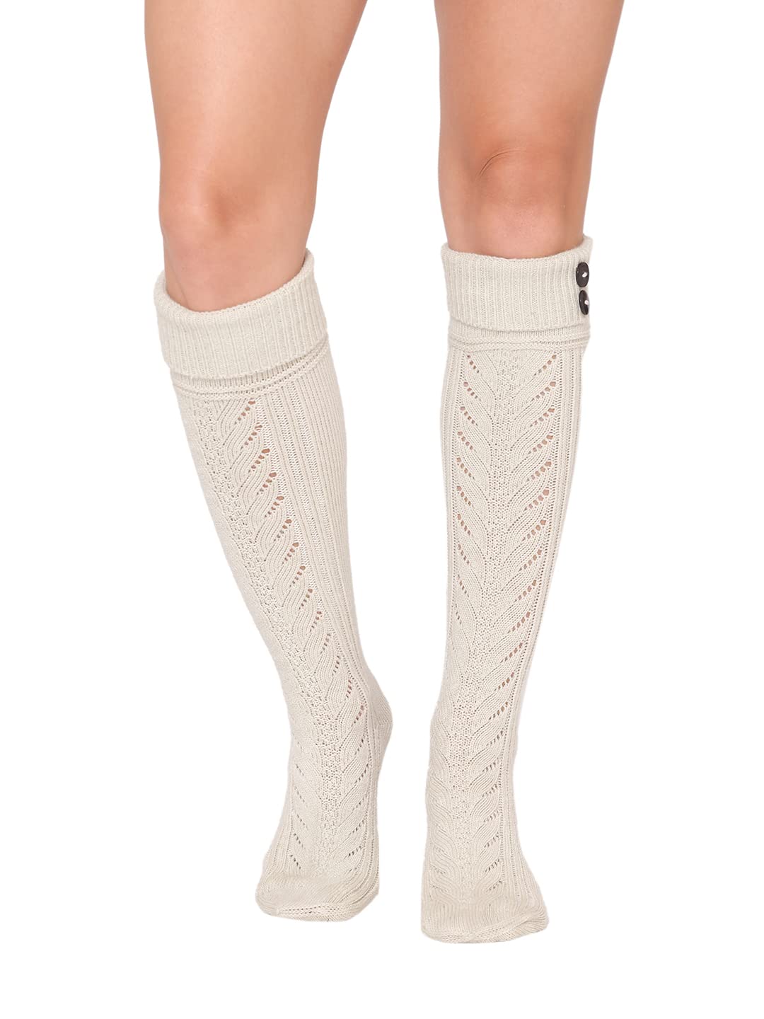 Women Wool Socks Winter Vintage Warm Soft Thick Knit Woolen Knee Length Socks (Black)-image-24