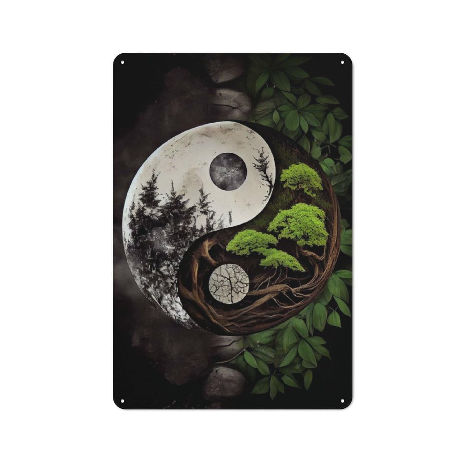 Junmoney Natures Yin And Yang Workshop Style Metal Wall Decor 30X20cm, Tin Sign For Tool Room, Garage, Studio Or Home Bar