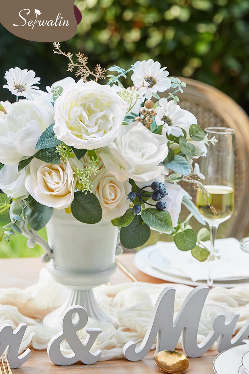 Serwalin Fiori bianchi artificiali per matrimoni, fiori di seta, decorazione per torte, fiori finti per centrotavola, mazzi di rose bianche, peonie, fiori reali al tatto, addio al nubilato, fai da te,