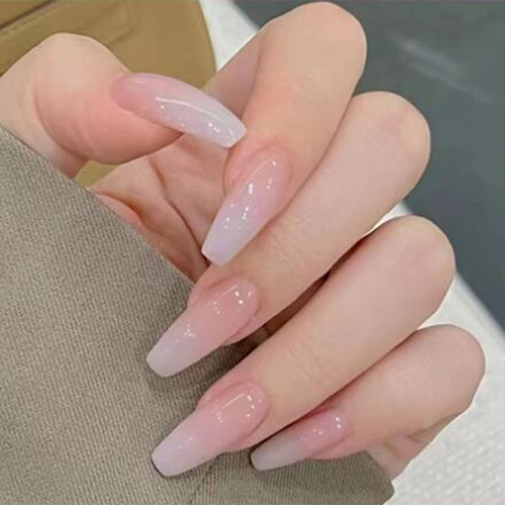 24pcs French Tip False Nails Short Square Press on Nails Beautiful White Daisy Flower Lilac Edge Stick on Nail Removable Glue-on Acrylic Full Cover Fake Nail Art Accessories for Women — view 7