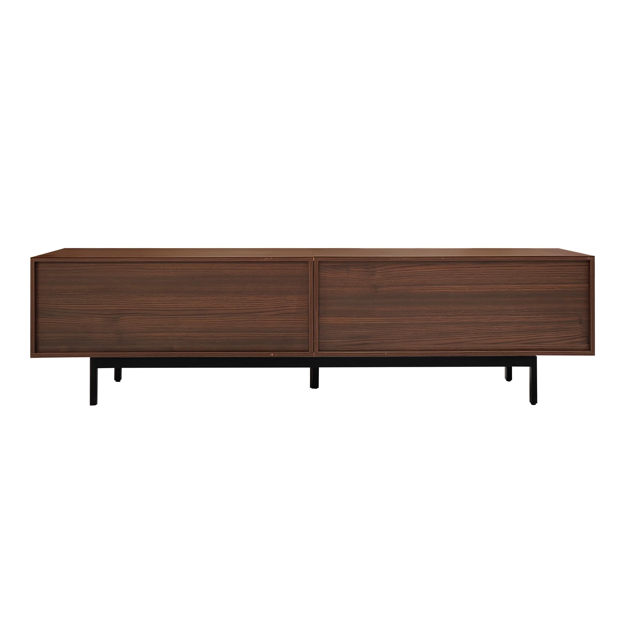 Mueble de TV 50 x 200 cm con textura tallada, puerta de vidrio templado nogal + negro