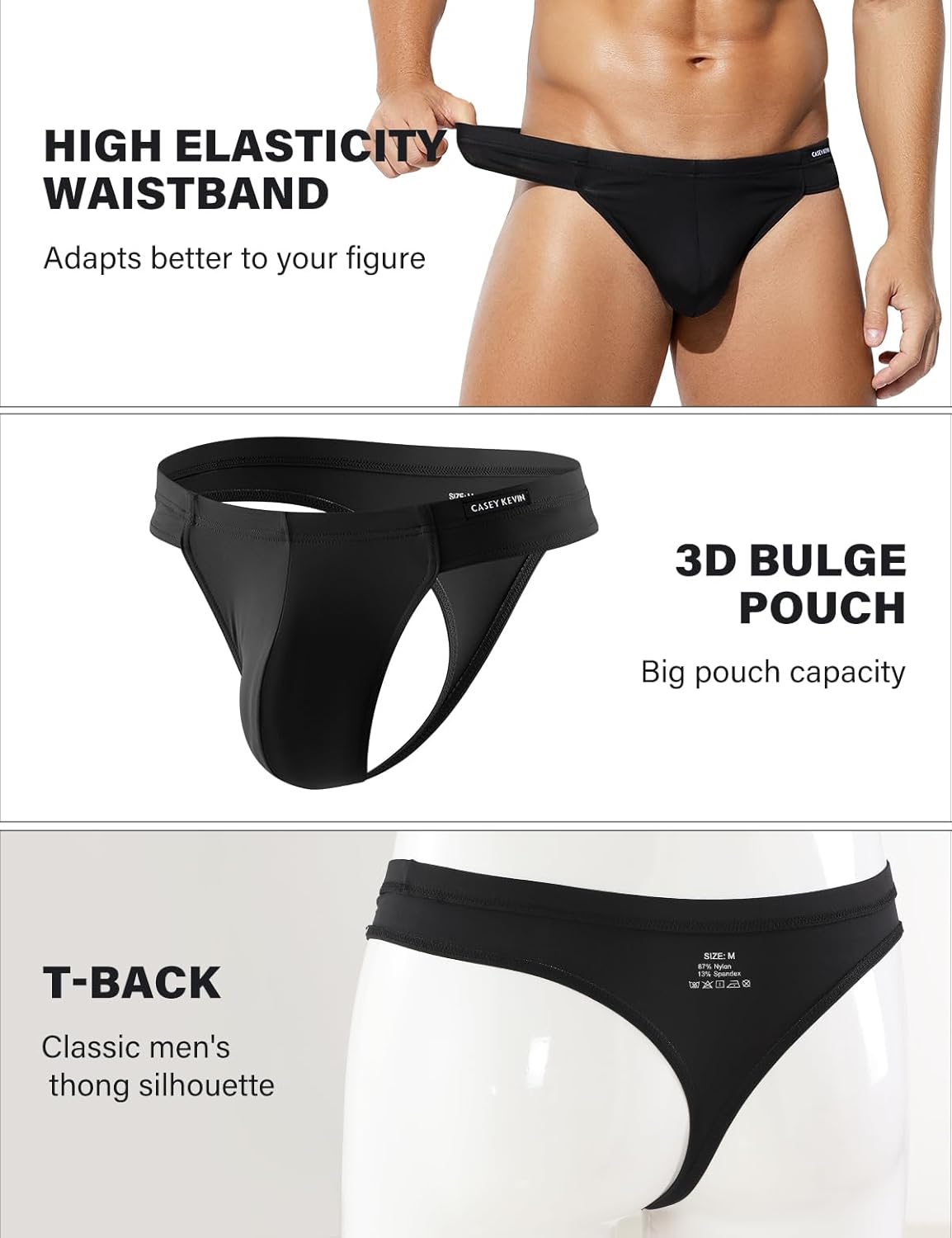 Casey Kevin Men's Ice Silk Thongs Underwear Bulge Pouch G-Strings Brief Underwear for Men T-Back Bikini - Image 4