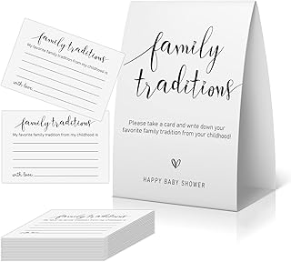Family Traditions Sign and Card(1 Sign+30 Cards), Baby Shower Game 30 Guests, Baby Shower Activities, Family Tradition Cards for Baby Shower, Baby Shower Advice, Minimalist Baby Shower Decor -FAMLTR02