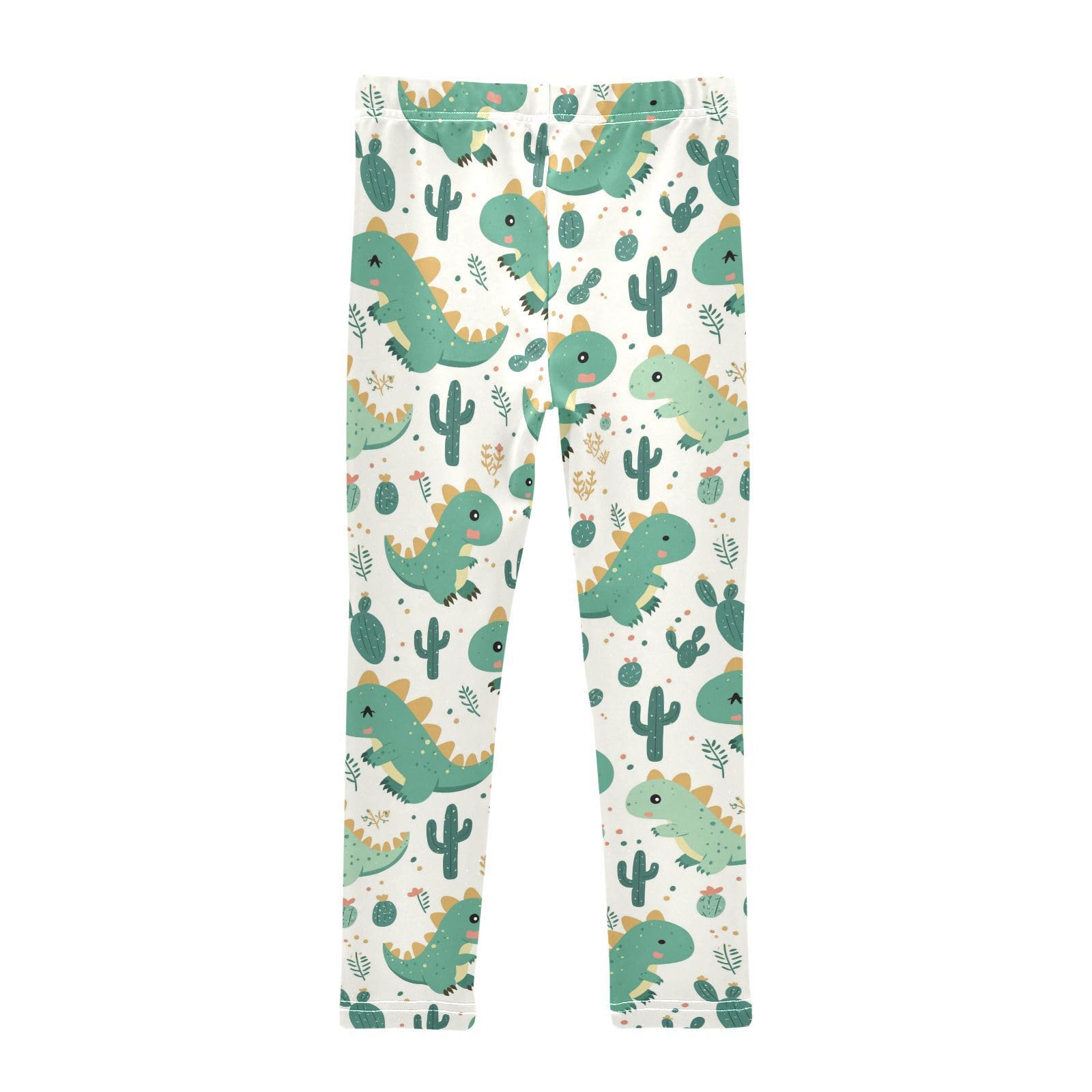 Wusikd Cute Dinosaur Girls' Leggings Toddler Doodles Leaves Kids Yoga Pants Dance Active Tights 7-8T Multi