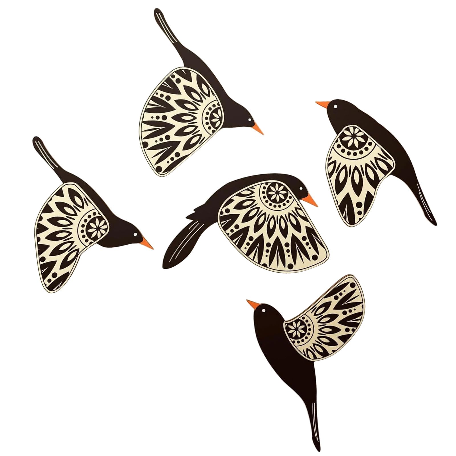 Geavonyg Black Farmhouses Wooden Bird Wall Art Decors 5Pieces Set Scandinavian Hanging Ornaments For Bedroom Living Room Library Gift Bird Lover Gift
