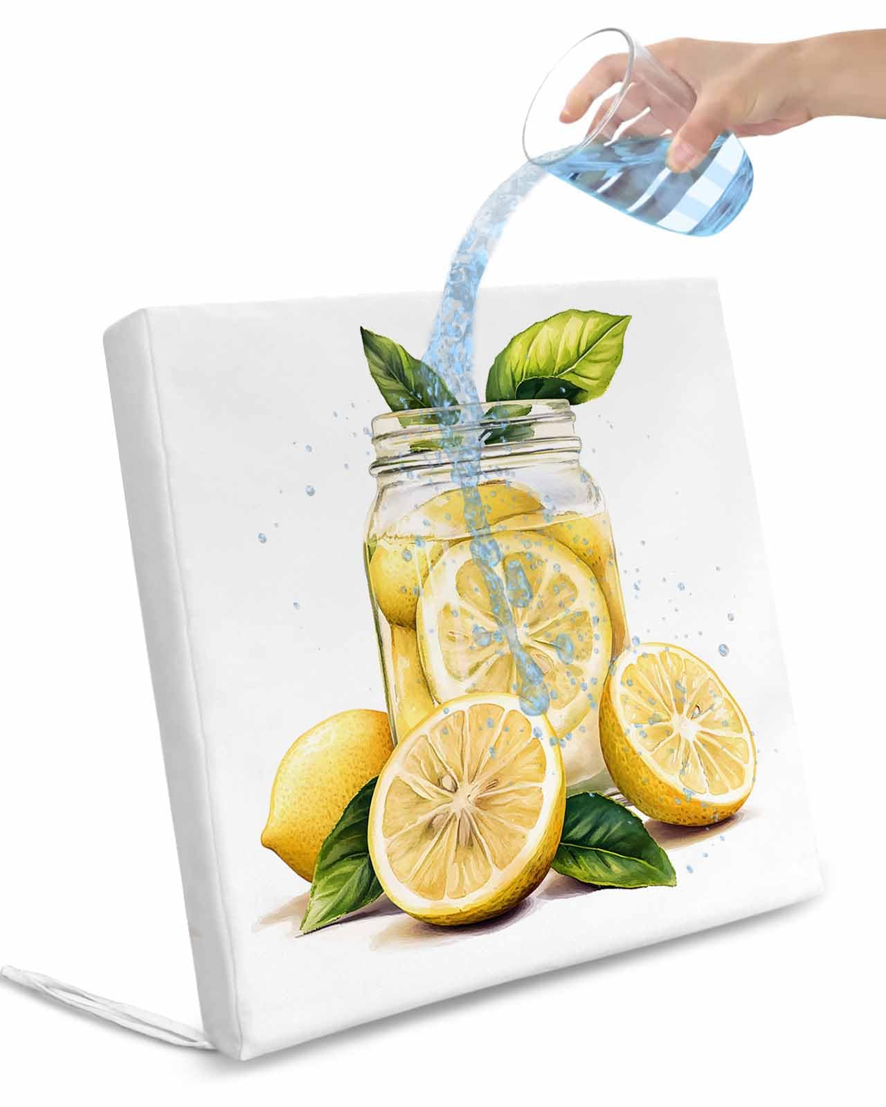 2 Pack Watercolor Lemon Waterproof Cushion Covers with Ties, Outdoor Patio Chaise Lounge Chair Seat Cushion Slip Covers Replacement(Only Cover) Fruit Drink Vintage Style Watercolor 24