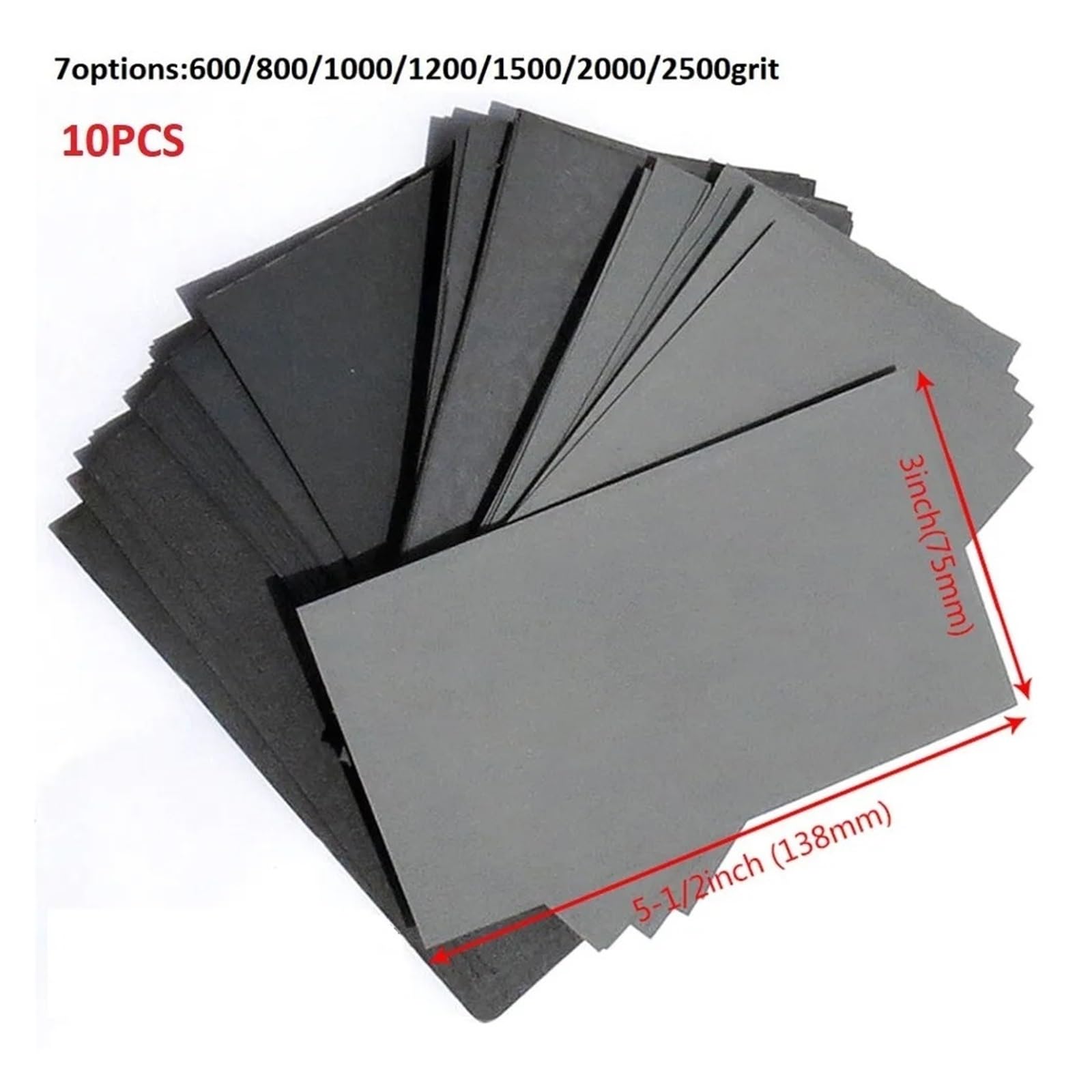 Papier de verre, disques de papier abrasif, 10 pièces, humide et sec, 138 x 75 mm, grain 600/800/1000/1200/1500/2000/2500, métal, verre, céramique, bois, mur, polissage, meulage(1200grit)