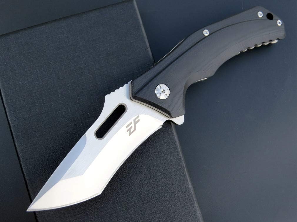 Eafengrow EF908 Pocket Knife Sanding Finished D2 Steel Blade G10 Handle Pocket Clip and Liner Lock with Titanium Coating Tactical Camping Survival Tool Knives (BLACK)