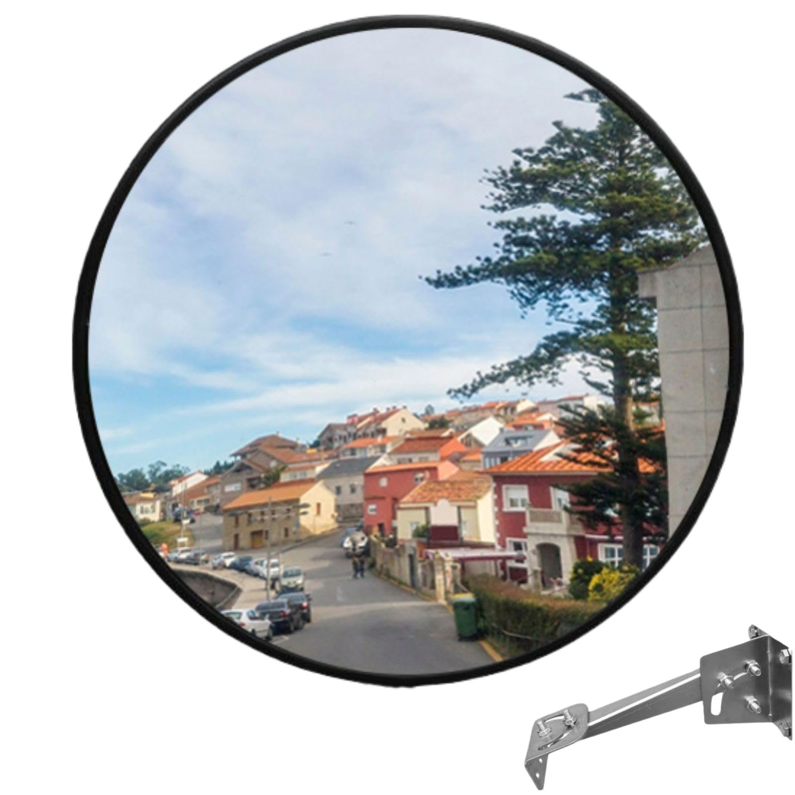 Wall Mounted Convex Mirror Wide Angle - Safety Blind Spot Mirror for Garage Driveway Warehouse Parking Lot, Traffic Security Surveillance, 360° Visibility (24" Black)