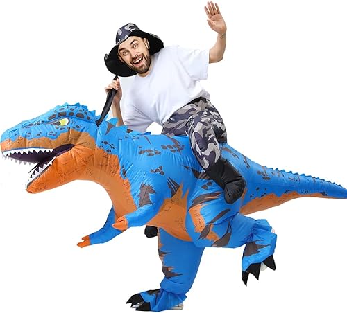 Miniatura 4 de MXoSUM Disfraz inflable de dinosaurio para adultos, disfraz de Halloween T-REX, divertido disfraz de dinosaurio inflable