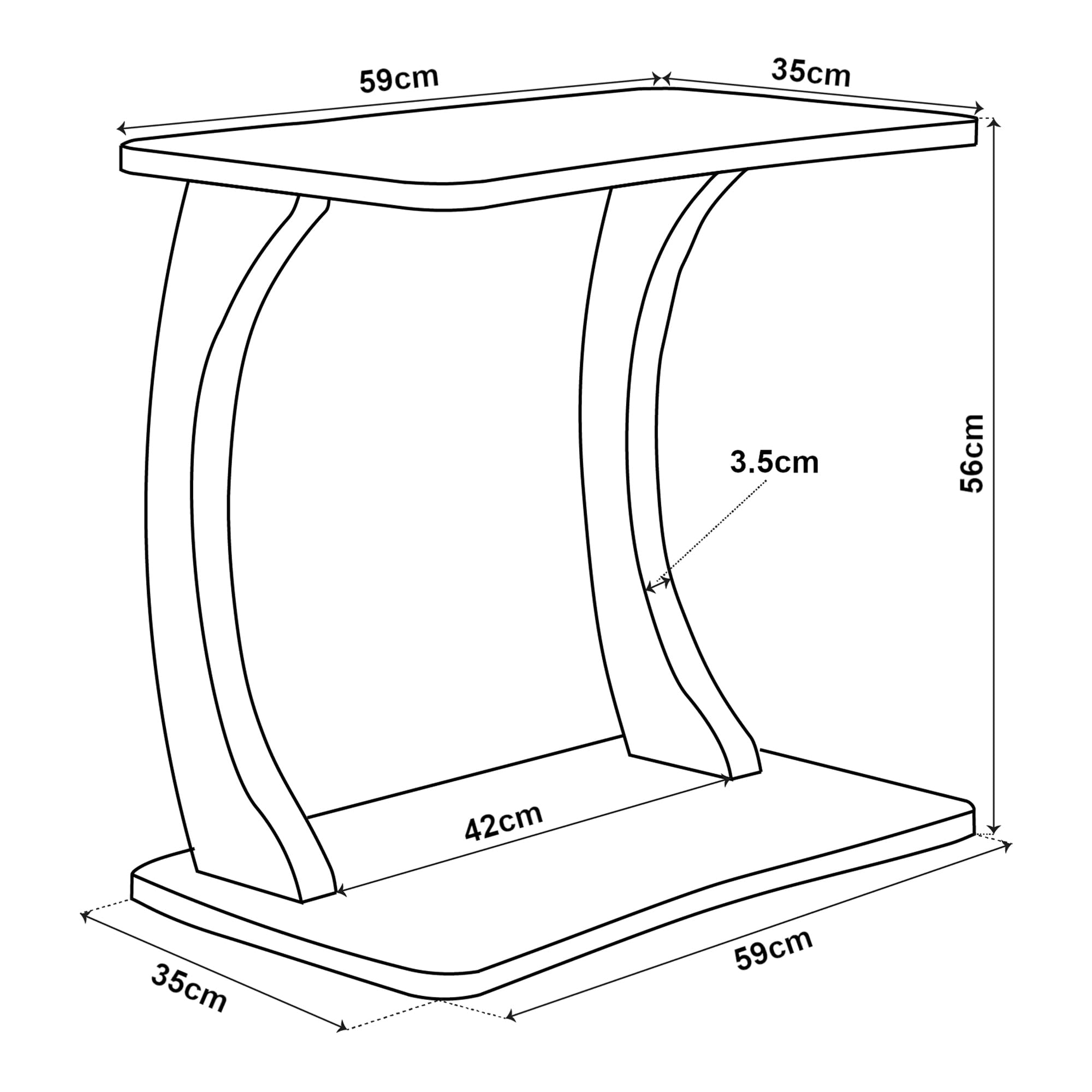 [en.casa] Stolik pomocniczy Stattela stolik kawowy w kształcie litery C, stolik nocny 59 x 35 x 56 cm, stolik do salonu, stolik pod łóżko z 4 kółkami, prostokątny, biały