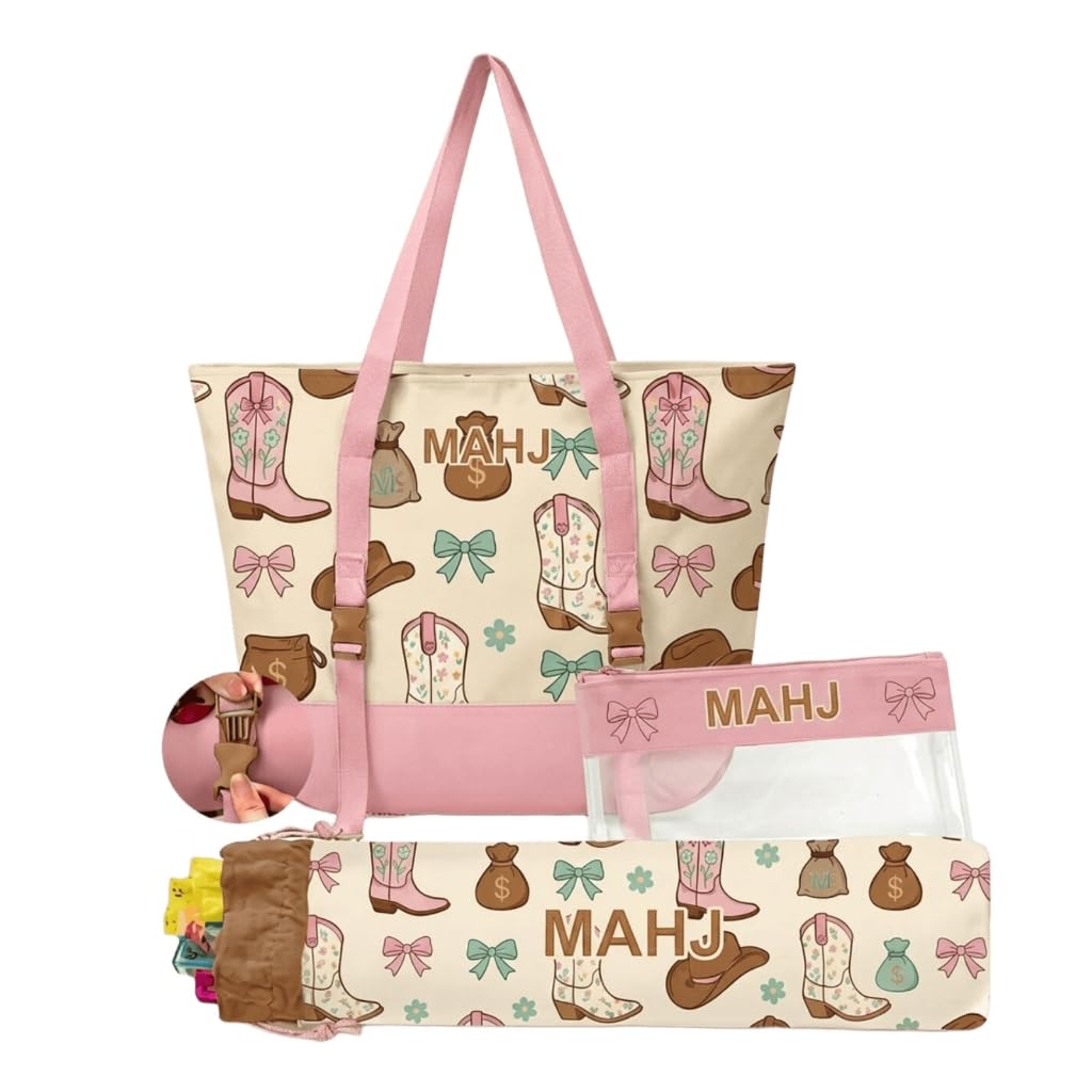 Juego de neceser de 3 piezas con estampado de botas occidentales para viajes y transporte diario, Beige, 3pcs, Moderno