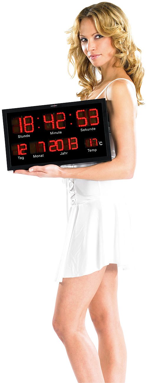 Lunartec LED Wanduhr: Multi-LED-Uhr mit Datum & Temperatur (Uhr groß, Digitaluhr groß, Wand)