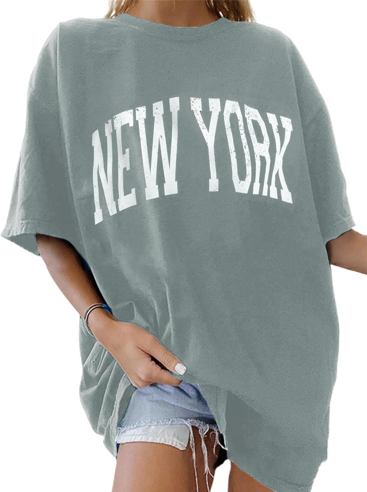 Remidoo Women's Casual Crewneck Short Sleeve Oversized T Shirt Rainbow Graphic Tees