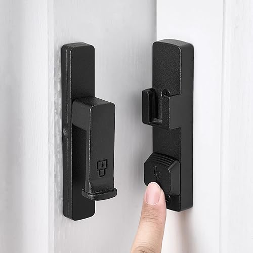 Miniatura 7 de Cerradura de puerta de granero de 90 grados negro mate, herrajes para puerta abatible, cierre de puerta de ángulo recto de aleación de zinc, protege