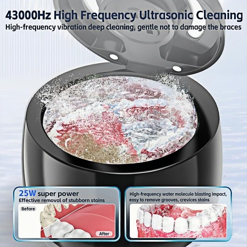 Ultrasonic Retainer Cleaner, 43kHz Denture and Aligner Cleaning Pod for Mouth Guards, Night Guards, Dental Trays, Braces, Toothbrushes, Jewelry, 180ML Capacity