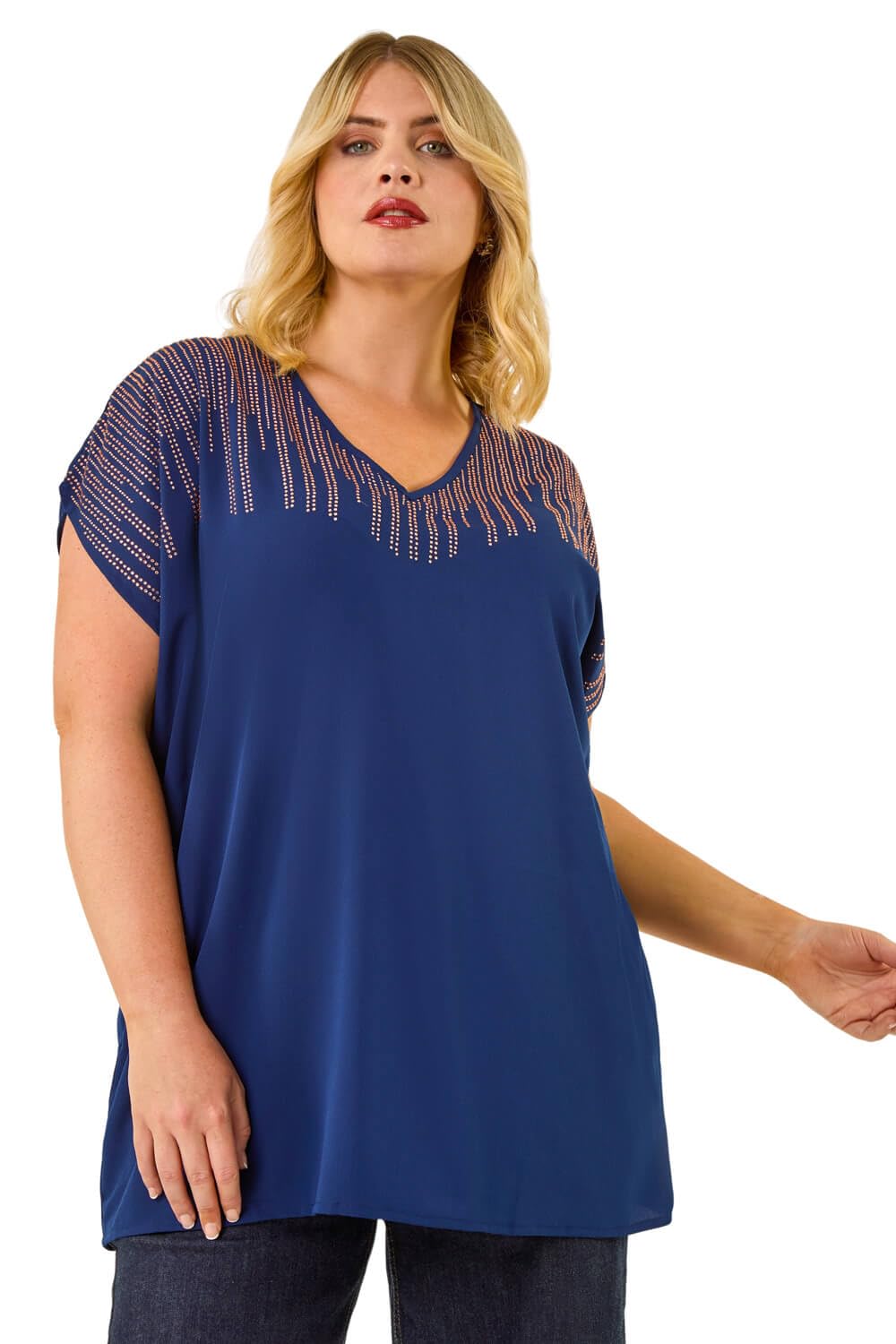 Roman Curve Women's Navy Hotfix Woven Top Size 18